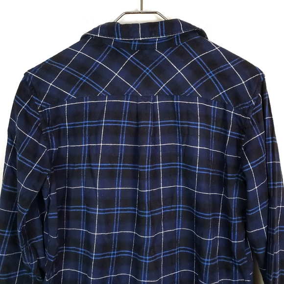Uniqlo Blue & White Plaid 100% Cotton Button Down Cozy Flannel Size: Medium - Picture 4 of 4